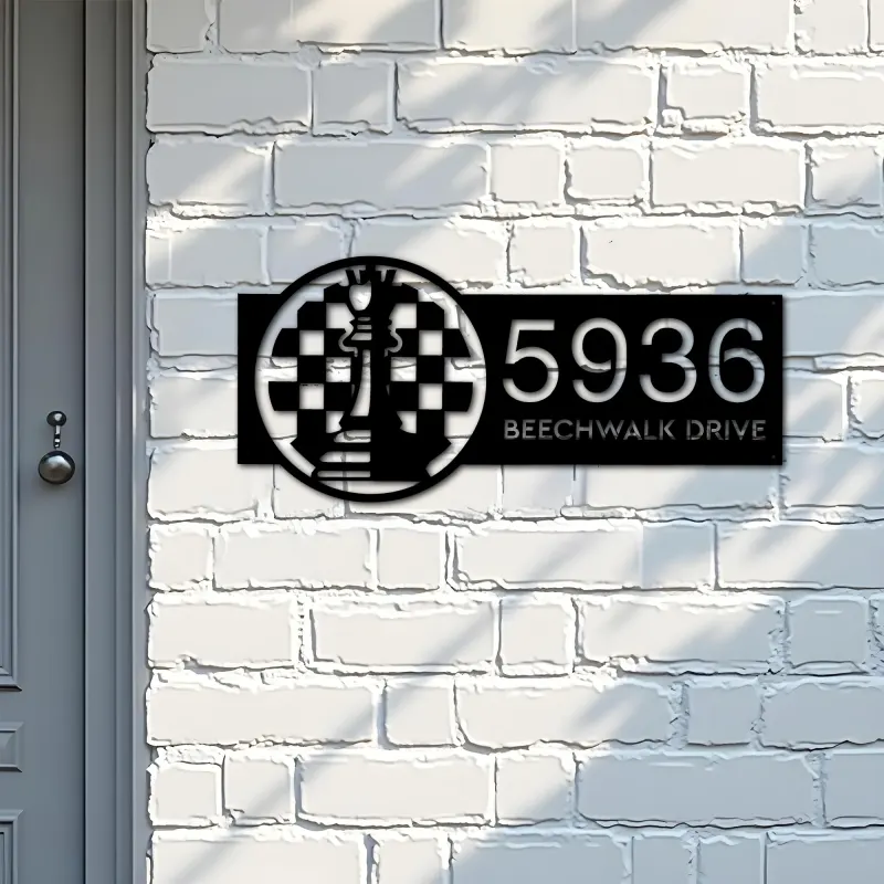 Custom Metal Chess board chess player Metal Address Sign Custom House number Hanging Address Plaque Yard Sign Outdoor