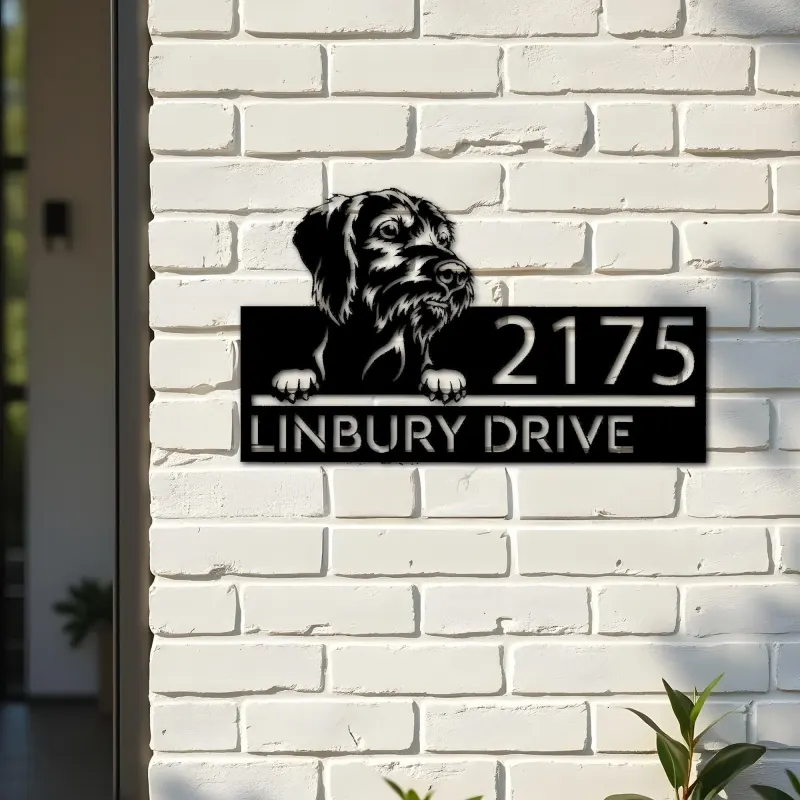 Custom Metal Wirehaired Vizsla dog Puppy Metal Address Sign House number Hanging Address Plaque Yard Sign Outdoor decor