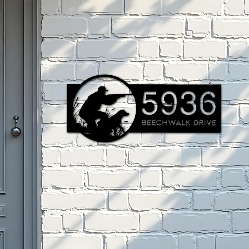Custom Metal Duck hunting Hunter and dog Metal Address Sign Custom House number Hanging Address Plaque Yard Sign Outdoor