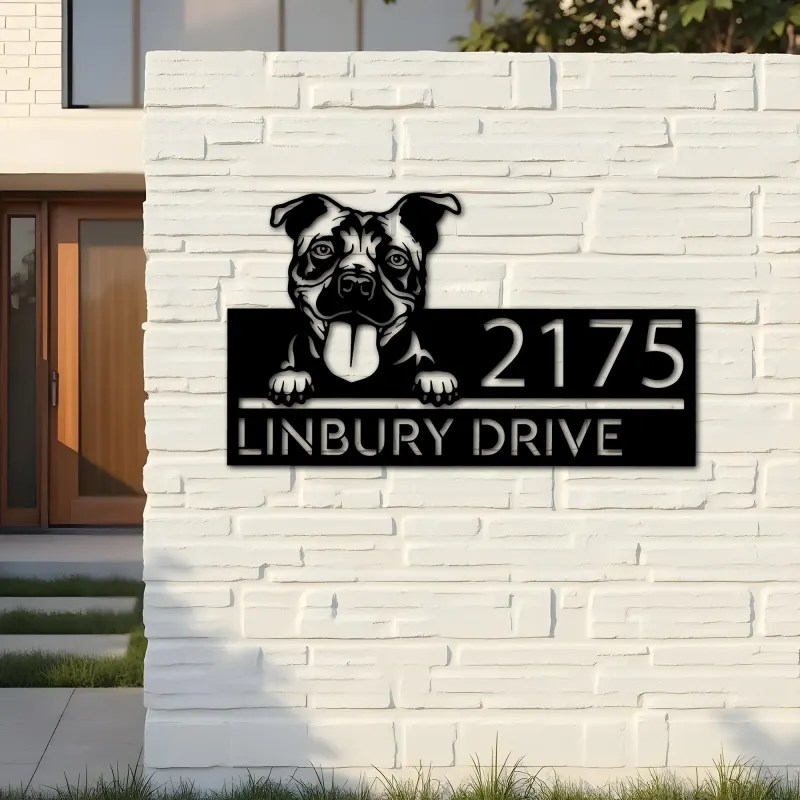 Custom Metal Bull terrier dog Puppy Metal Address Sign House number Hanging Address Plaque Yard Sign Outdoor decor