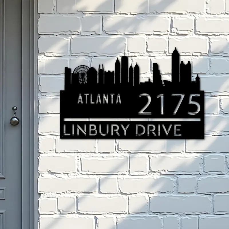 Custom Metal Atlanta city skyline Metal Address Sign Hanging Address Plaque house number Yard Outdoor Sign