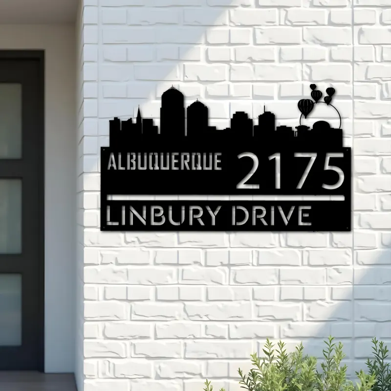 Custom Metal Albuquerque city skyline Metal Address Sign Hanging Address Plaque house number Yard Outdoor Sign