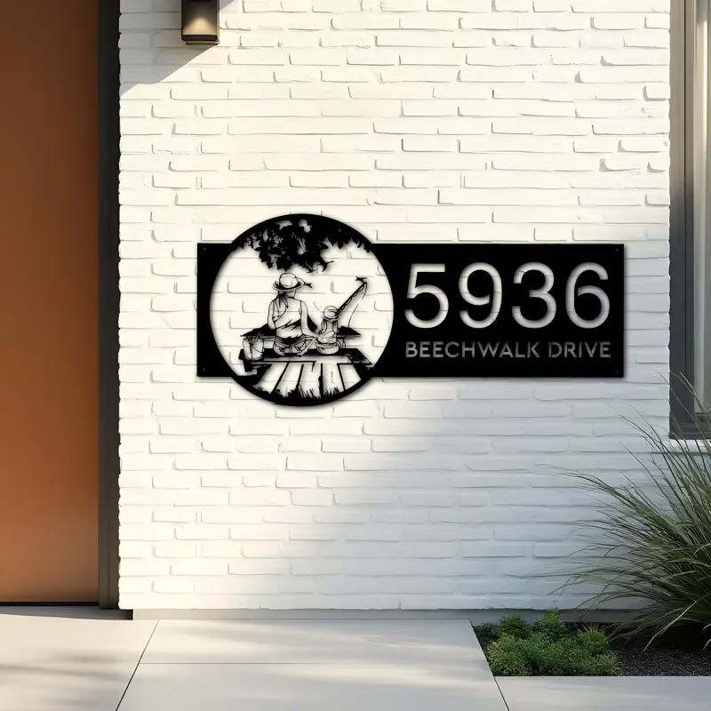 Custom Metal Mom and daughter go fishing Metal Address Sign Custom House number Hanging Address Plaque Yard Sign Outdoor