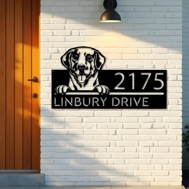 Custom Metal Labrador dog Cute puppy Metal Address Sign House number Hanging Address Plaque Yard Sign Outdoor decor