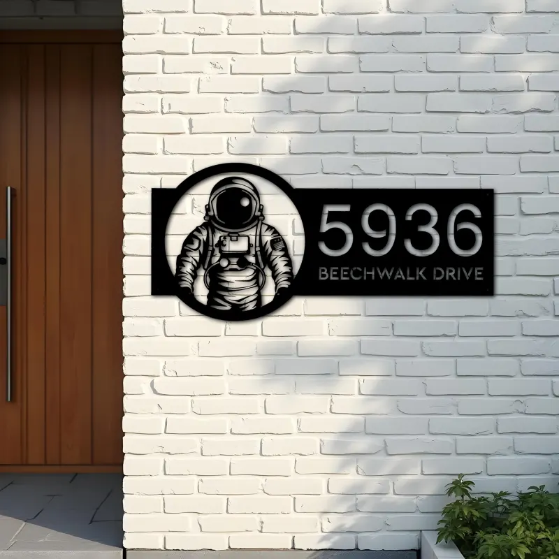 Custom Metal Astronaut Spaceman Metal Address Sign Custom House number Hanging Address Plaque Yard Sign Outdoor