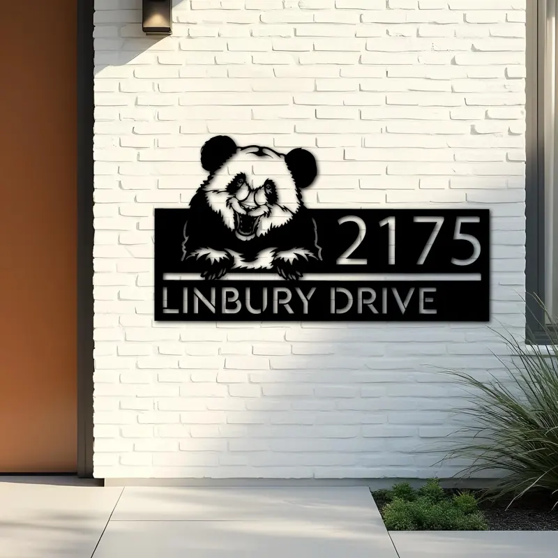 Custom Metal Peeking Panda Wild animal wildlife Metal Address Sign, House number, Outdoor Number Signage, Yard Sign Address Plate