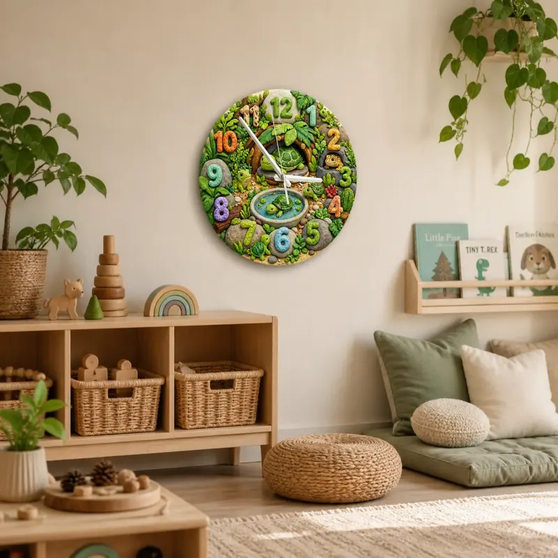 Whimsical Turtle & Frog Kids Room Wall Clock