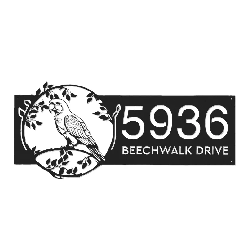 Custom Metal Parrot bird on tree branch Metal Address Sign Custom Hanging Address Plaque House number Yard Sign Outdoor Sign