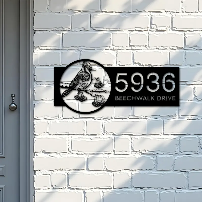 Custom Metal Blue jay bird Metal Address Sign Custom Hanging Address Plaque House number Yard Sign Outdoor Sign