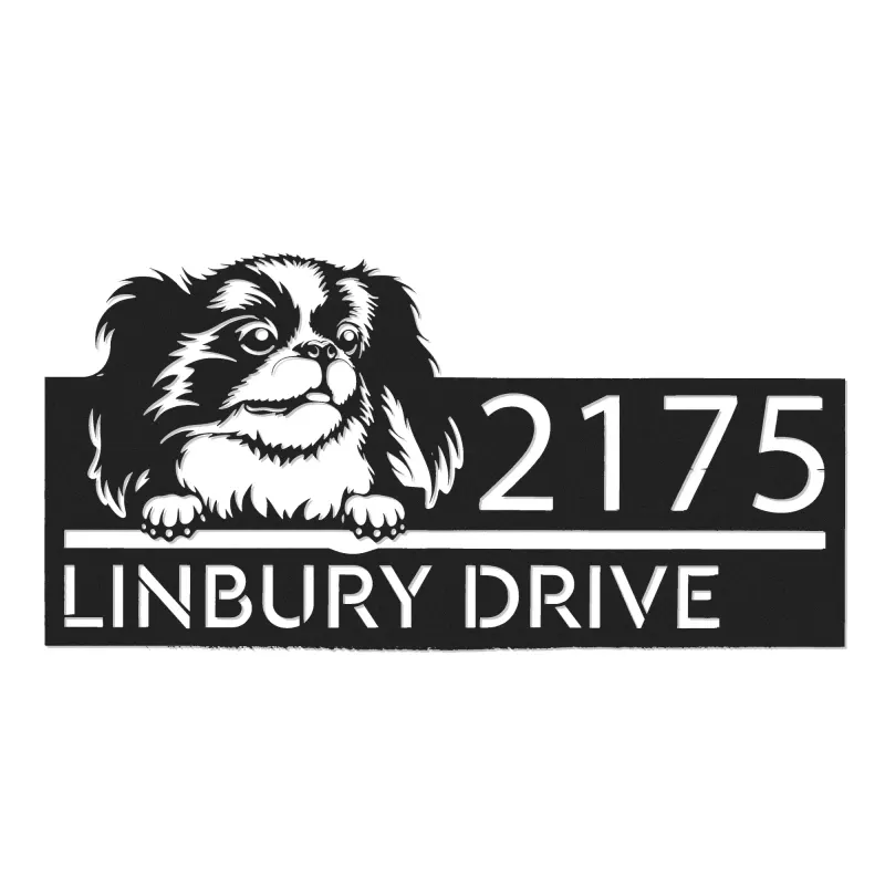 Custom Metal Japanese Chin dog Puppy Metal Address Sign House number Hanging Address Plaque Yard Sign Outdoor decor
