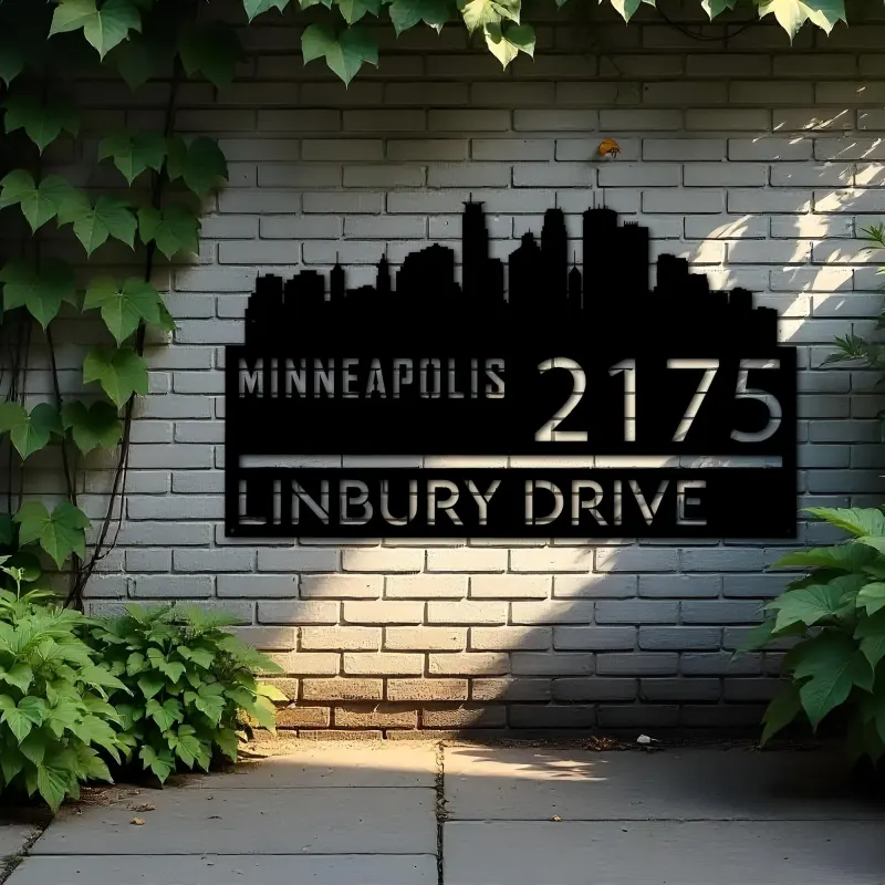 Custom Metal Minneapolis city skyline Metal Address Sign Hanging Address Plaque house number Yard Outdoor Sign