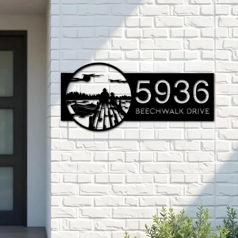 Custom Metal Dawn scene Metal Address Sign, House number, Outdoor Number Signage, Yard Sign Address Plate