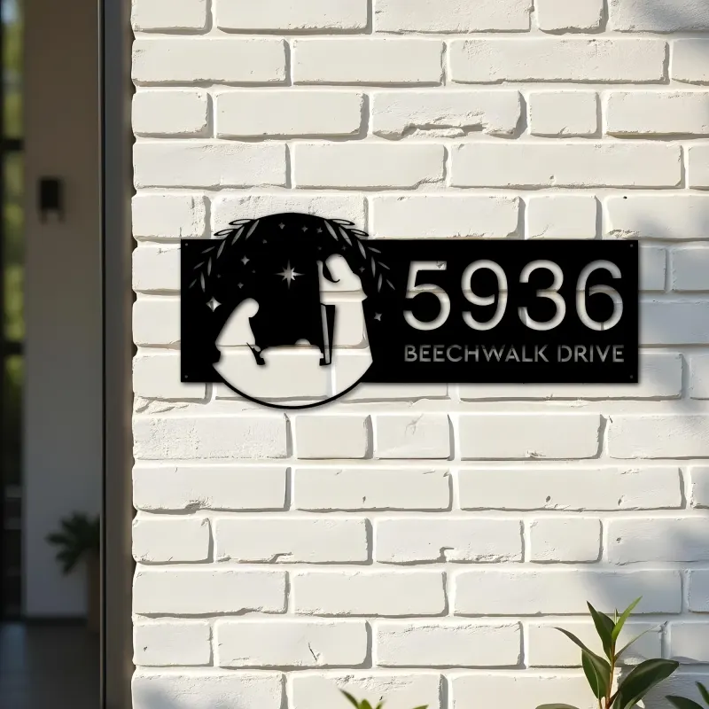 Custom Metal Nativity scene Christian Jesus God Metal Address Sign, House number, Outdoor Number Signage, Yard Sign Address Plate