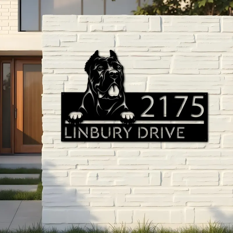 Custom Metal Cane Corso cute puppy dog Metal Address Sign Hanging Address Plaque house number Yard Outdoor Sign