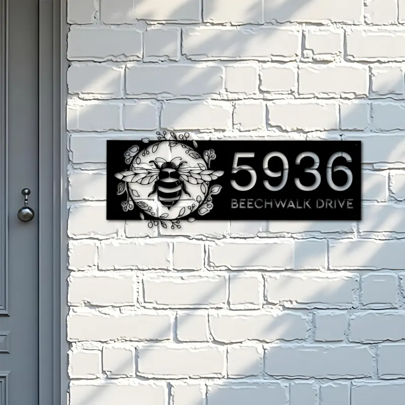 Custom Metal Bee Metal Address Sign, House number, Outdoor Number Signage, Yard Sign Address Plate