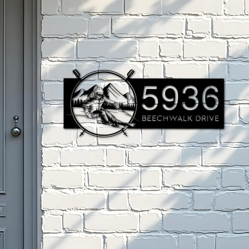 Custom Metal Skiing Ski winter sport Metal Address Sign, House number, Outdoor Number Signage, Yard Sign Address Plate