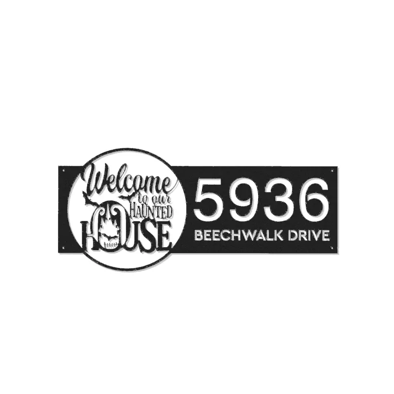 Custom Metal Welcome to our haunted house Halloween Metal Address Sign House number Hanging Address Plaque Yard Outdoor Sign