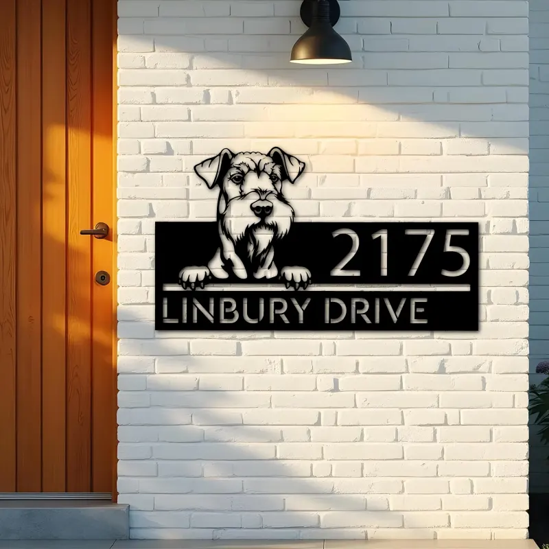 Custom Metal Airedale terrier dog Puppy Metal Address Sign House number Hanging Address Plaque Yard Sign Outdoor decor
