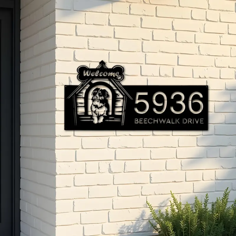 Custom Metal Border Collie dog puppy welcome Metal Address Sign, House number, Outdoor Number Signage, Yard Sign Address Plate