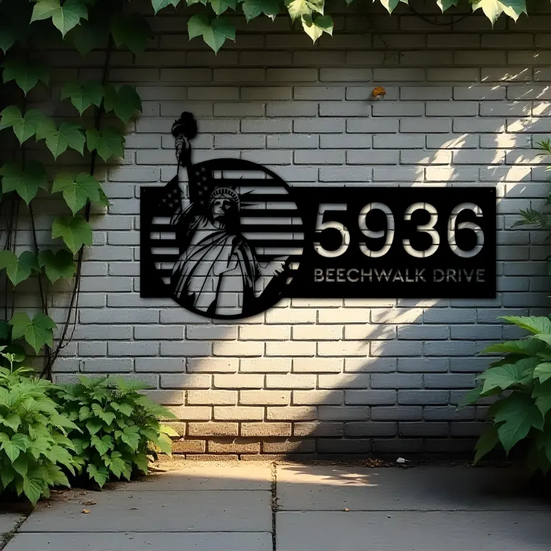 Custom Metal Statue of liberty US flag 4th July Metal Address Sign, House number, Outdoor Number Signage, Yard Sign Address Plate