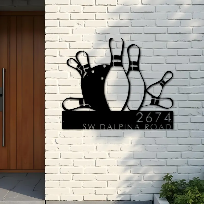 Custom Metal Bowling Metal Address Sign, House number, Outdoor Number Signage, Yard Sign Address Plate001