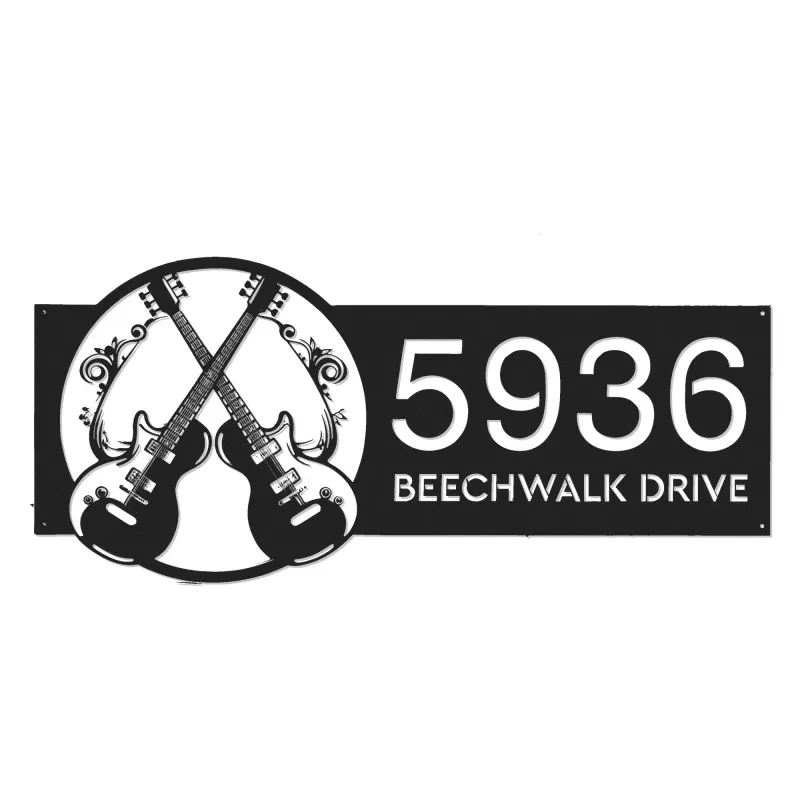 Custom Metal Electric guitar Guitarist Metal Address Sign Custom House number Hanging Address Plaque Yard Sign Outdoor