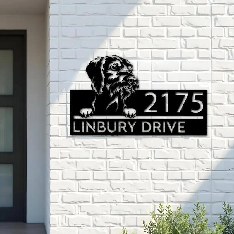 Custom Metal Wirehaired Vizsla dog Puppy Metal Address Sign House number Hanging Address Plaque Yard Sign Outdoor decor