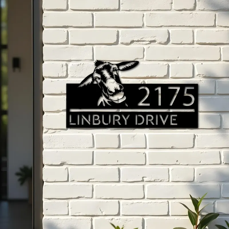 Custom Metal Peeking Donkey farm animal ranch Metal Address Sign, House number, Outdoor Number Signage, Yard Sign Address Plate