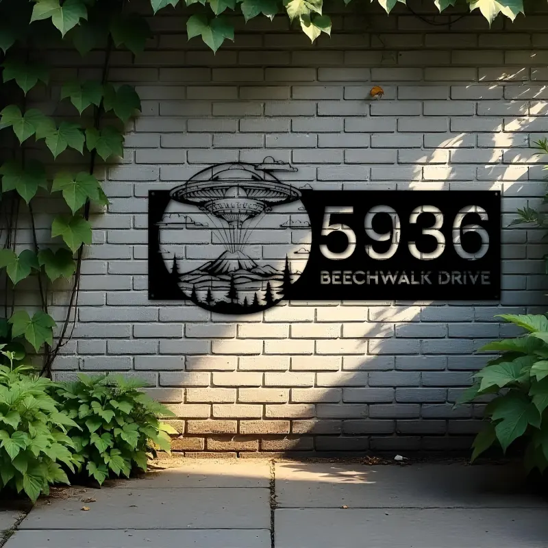 Custom Metal UFO Spaceship Metal Address Sign, House number, Outdoor Number Signage, Yard Sign Address Plate