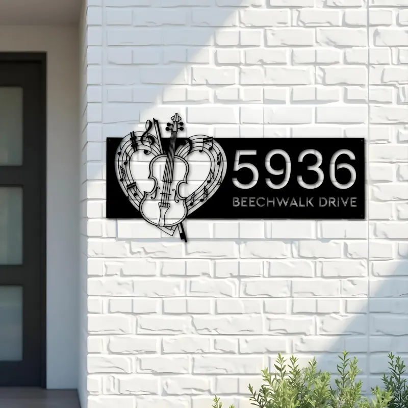 Custom Metal Love Violin music notes Metal Address Sign, House number, Outdoor Number Signage, Yard Sign Address Plate