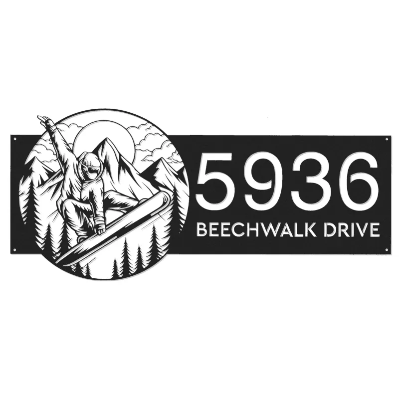 Custom Metal Snowboard Snowboarder winter sport Metal Address Sign, House number, Outdoor Number Signage, Yard Sign Address Plate