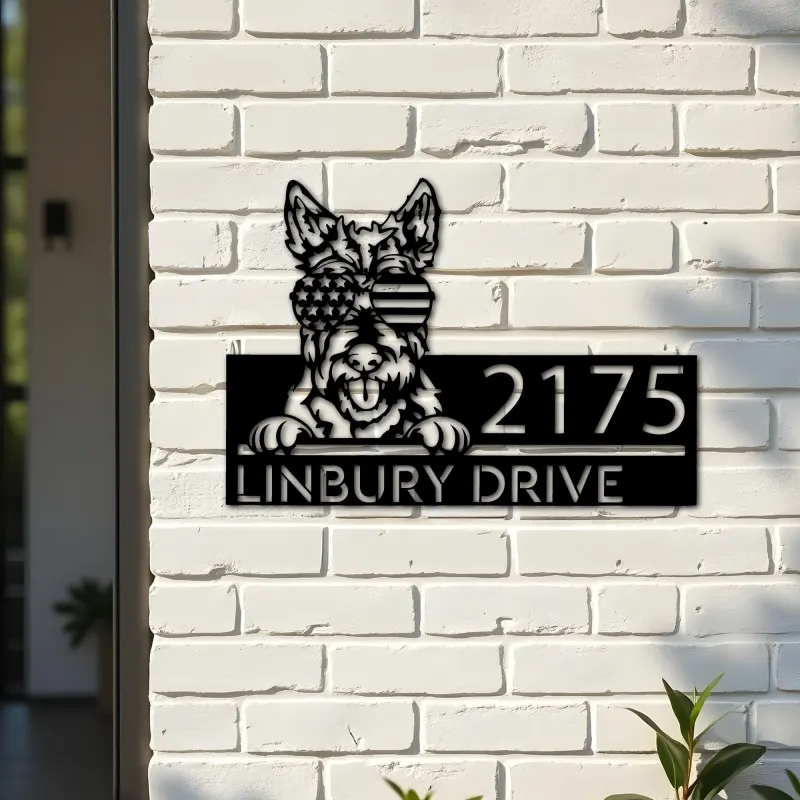 Custom Metal Scottish Terrier US flag glasses Metal Address Sign House number Hanging Address Plaque Yard Sign Outdoor decor