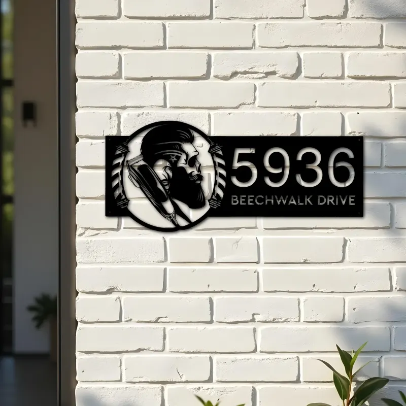 Custom Metal Barber shop hair dresser salon Metal Address Sign Custom House number Hanging Address Plaque Yard Sign Outdoor