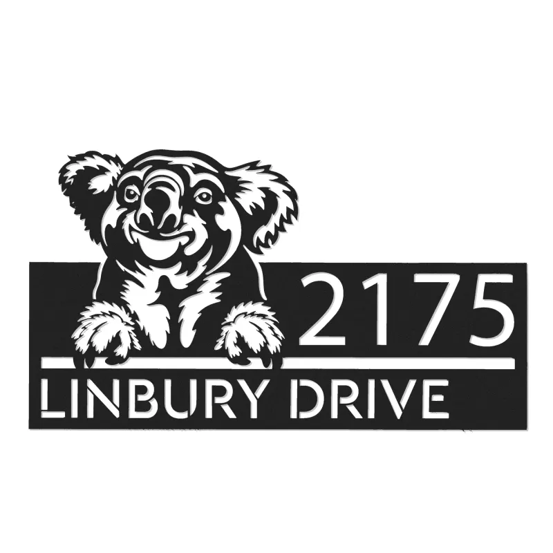 Custom Metal Peeking Koala Wild animal wildlife Metal Address Sign, House number, Outdoor Number Signage, Yard Sign Address Plate