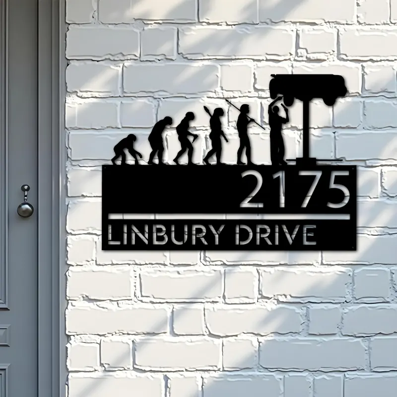 Custom Metal Mechanic evolution handyman Metal Address Sign, House number, Outdoor Number Signage, Yard Sign Address Plate
