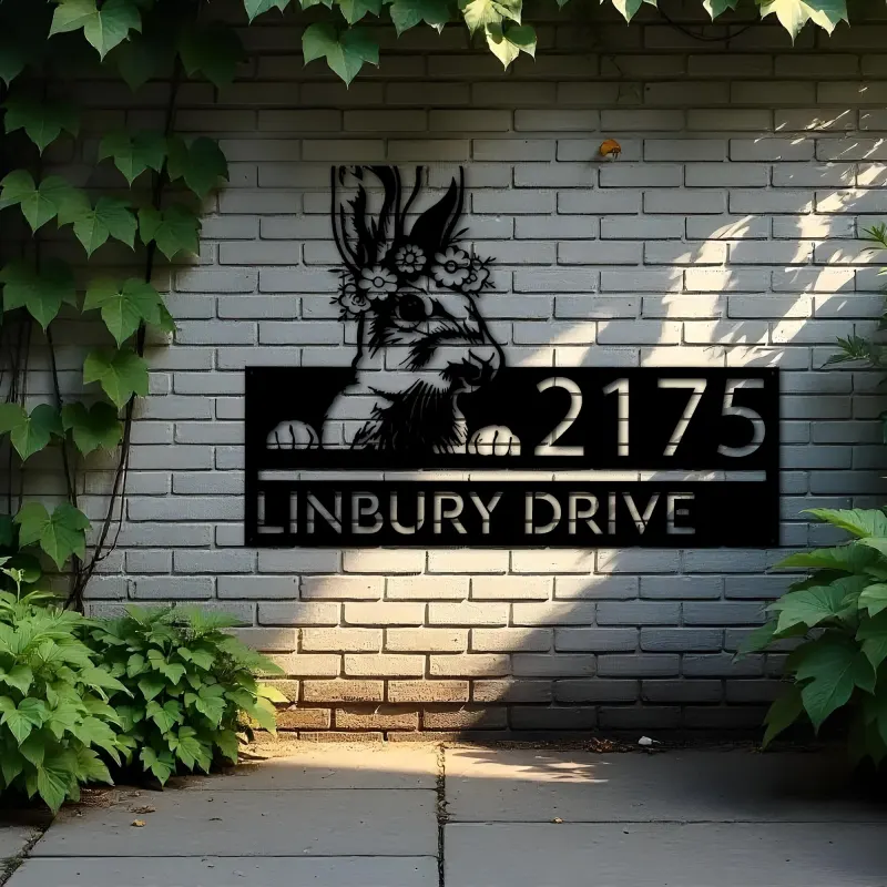 Custom Metal Peeking Rabbit bunny farmhouse Metal Address Sign House number Hanging Address Plaque Yard Sign Outdoor decor
