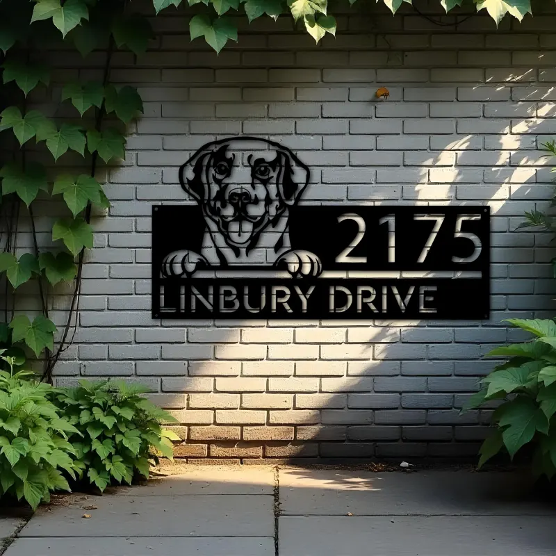 Custom Metal Labrador dog Cute puppy Metal Address Sign House number Hanging Address Plaque Yard Sign Outdoor decor