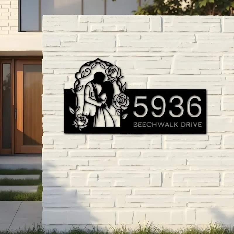 Custom Metal Couple Kissing bride and groom Metal Address Sign, House number, Outdoor Number Signage, Yard Sign Address Plate