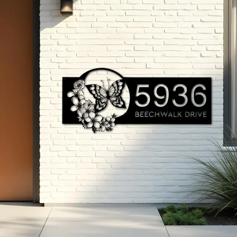 Custom Metal Butterfly flowers Metal Address Sign, House number, Outdoor Number Signage, Yard Sign Address Plate002