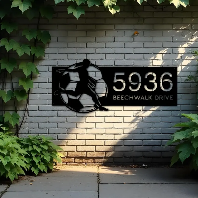Custom Metal Soccer player football Metal Address Sign, House number, Outdoor Number Signage, Yard Sign Address Plate