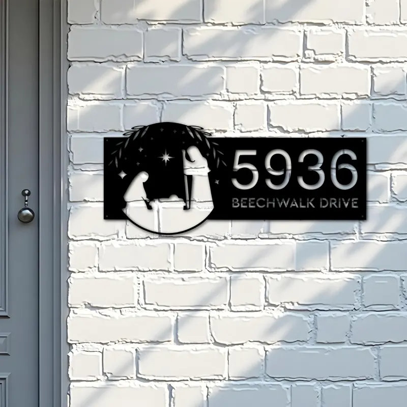 Custom Metal Nativity scene Christian Jesus God Metal Address Sign, House number, Outdoor Number Signage, Yard Sign Address Plate
