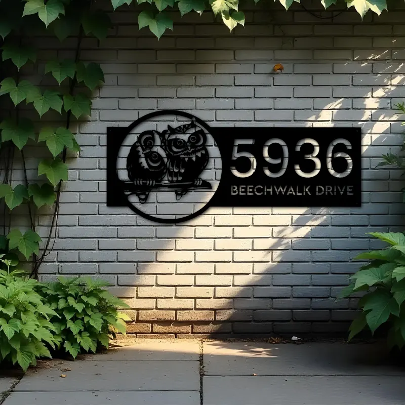 Custom Metal Cute Owls couple Metal Address Sign, House number, Outdoor Number Signage, Yard Sign Address Plate