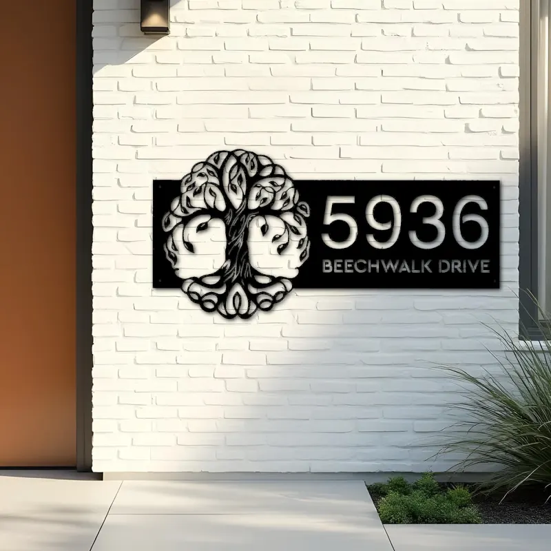 Custom Metal tree of life Metal Address Sign, House number, Outdoor Number Signage, Yard Sign Address Plate
