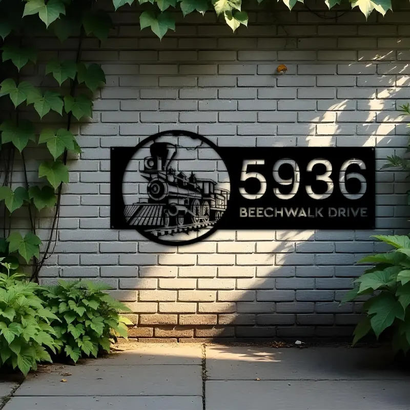 Custom Metal Train Metal Address Sign, House number, Outdoor Number Signage, Yard Sign Address Plate001