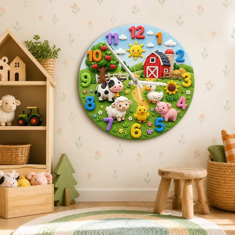 Farm Animals Barnyard Kids Room Wall Clock