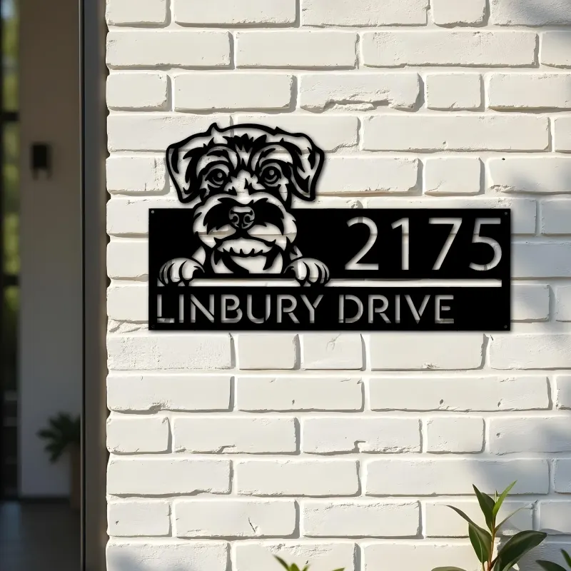 Custom Metal Schnauzer Dog Cute puppy Metal Address Sign House number Hanging Address Plaque Yard Sign Outdoor decor