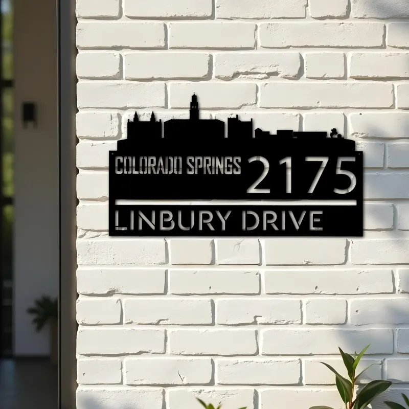Custom Metal Colorado Springs city skyline Metal Address Sign Hanging Address Plaque house number Yard Outdoor Sign