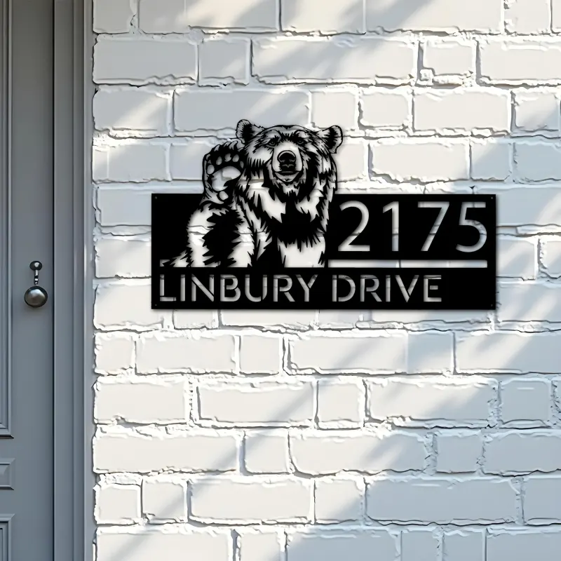 Custom Metal Grizzly Bear Metal Address Sign, House number, Outdoor Number Signage, Yard Sign Address Plate001