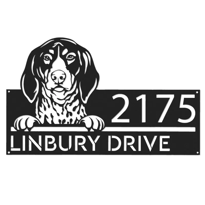Custom Metal Bluetick coonhound dog cute puppy Metal Address Sign House number Hanging Address Plaque Yard Sign Outdoor decor