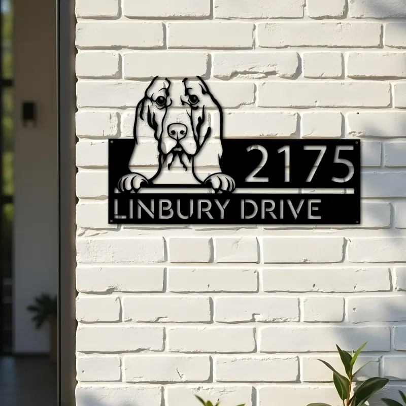 Custom Metal Basset hound dog cute puppy Metal Address Sign House number Hanging Address Plaque Yard Sign Outdoor decor